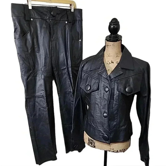 Metrostyle Vintage Leather Blazer and Pants suit. Size 14 - Picture 1 of 12